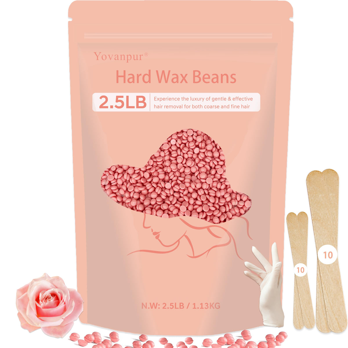 Yovanpur front packaging of pink hard wax beads shows bulk value and brand benefits