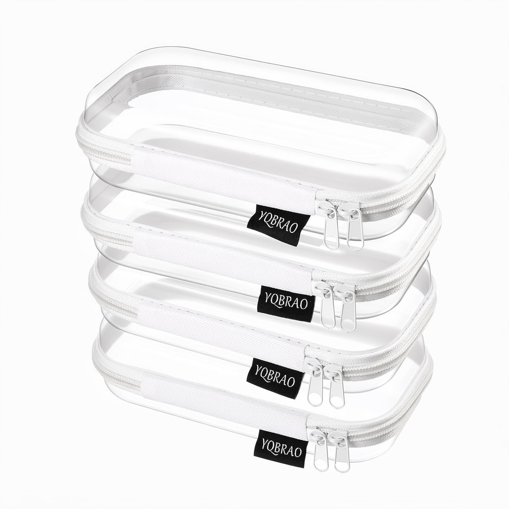 YQBRAO front view of clear hard shell pouch showing contents for quick access