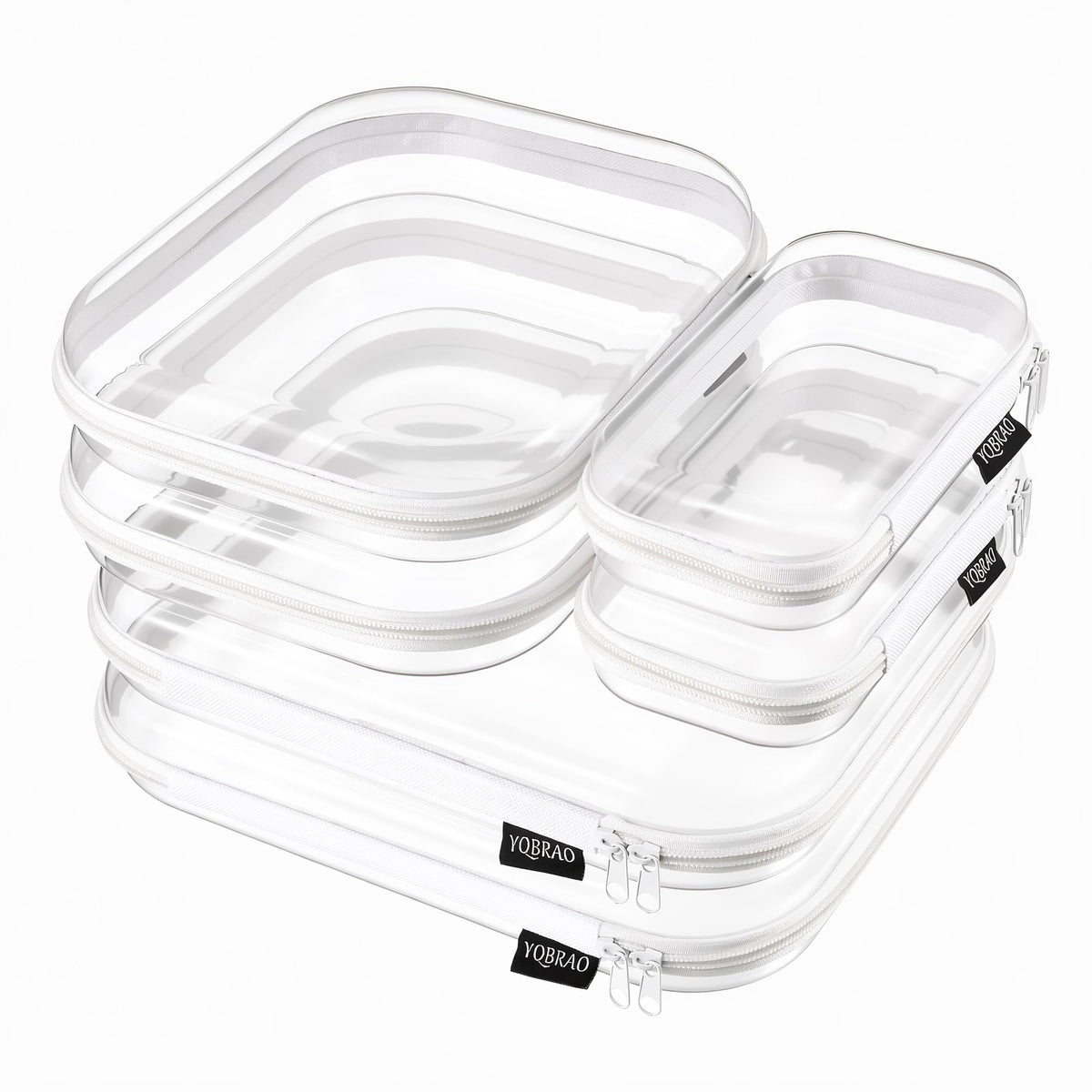 YQBRAO clear set front packaging showing all six pouches, quick-identification benefit