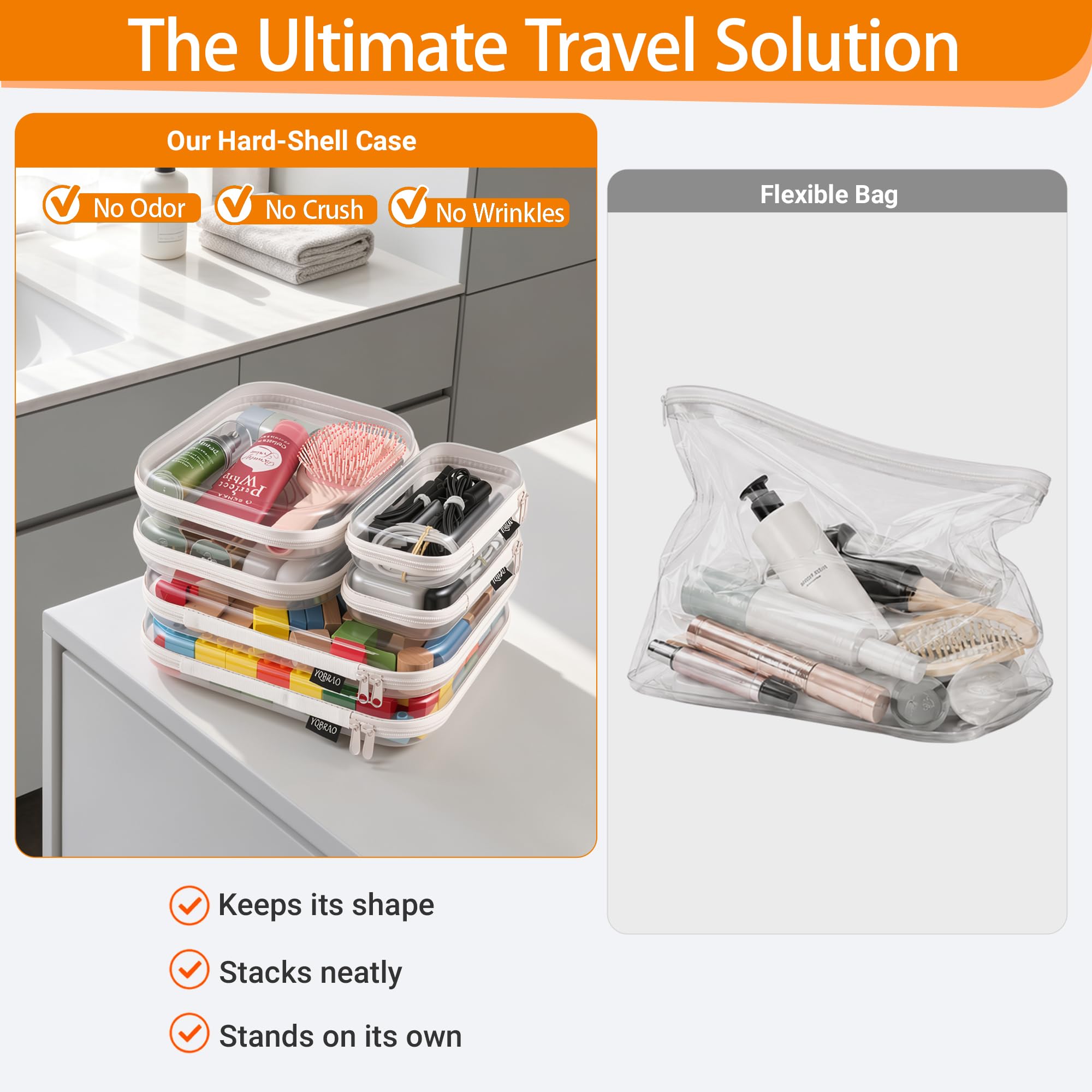 YQBRAO large pouch close-up showing rigid PET texture, protects fragile items