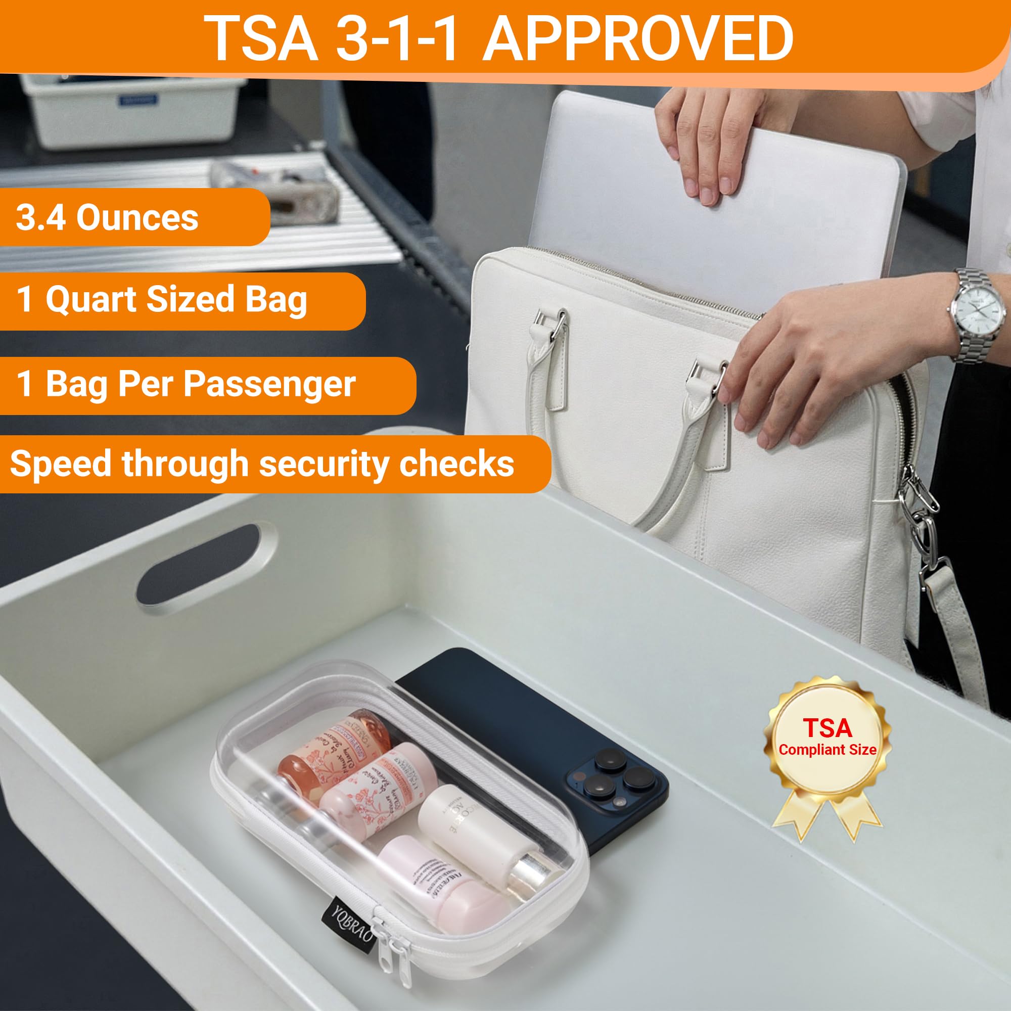 YQBRAO inside travel bag showing clear organizers speeding security checks