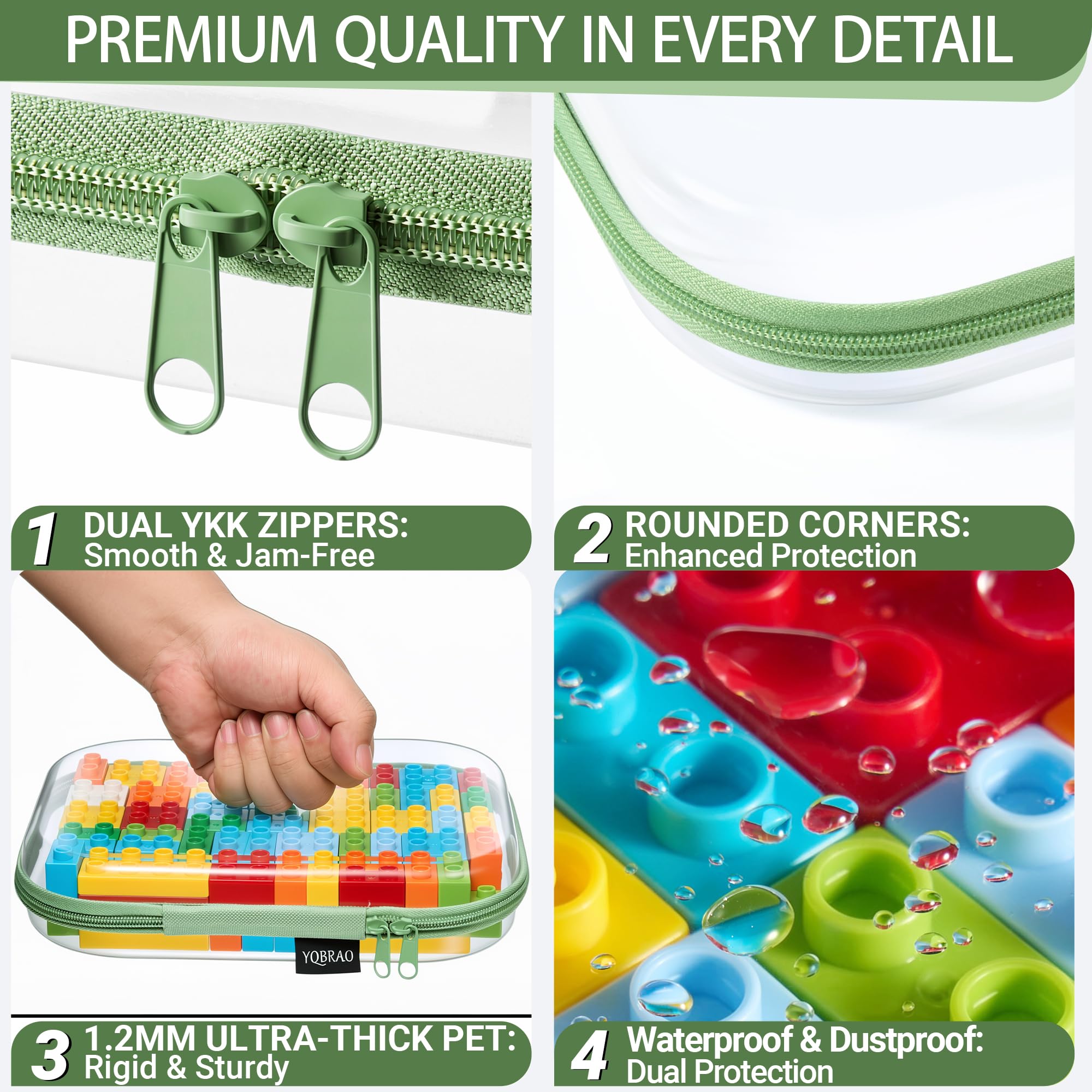YQBRAO PET material thickness edge view highlighting 1.2mm crush-resistant protection