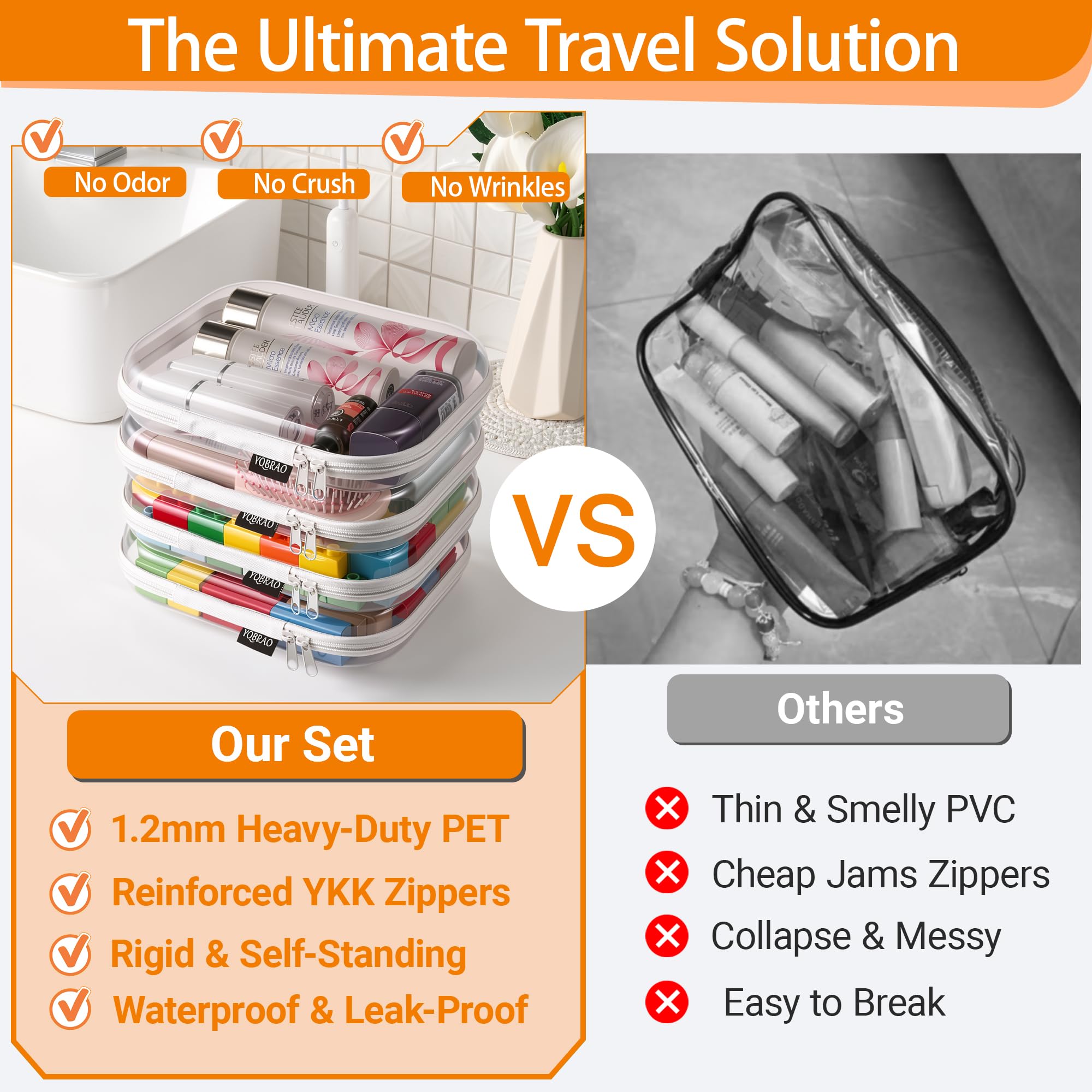 YQBRAO open case filled with toiletries demonstrating neat packing benefit