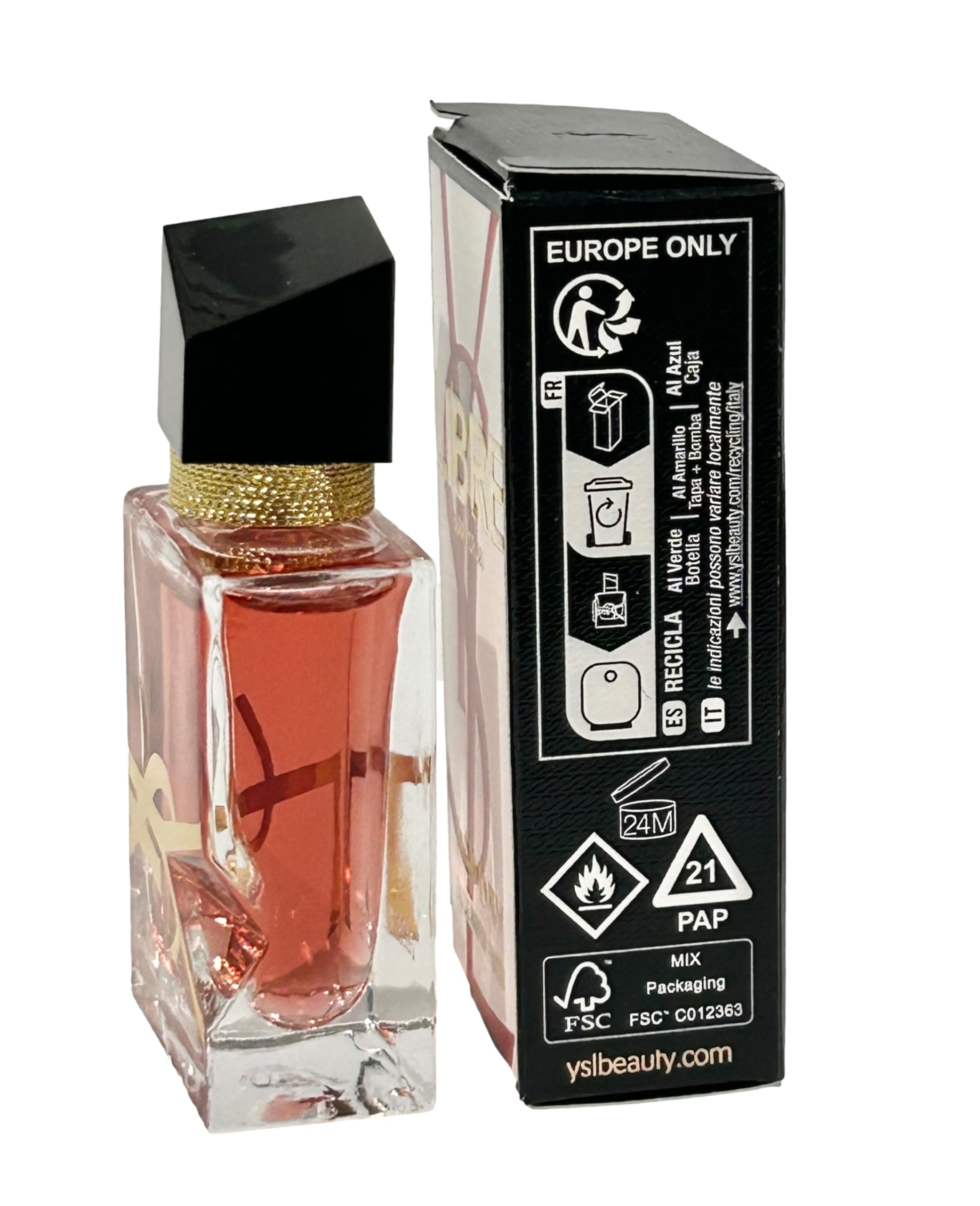 Yves Saint Laurent mini held in hand demonstrating the 7.5 ml pocket-sized convenience