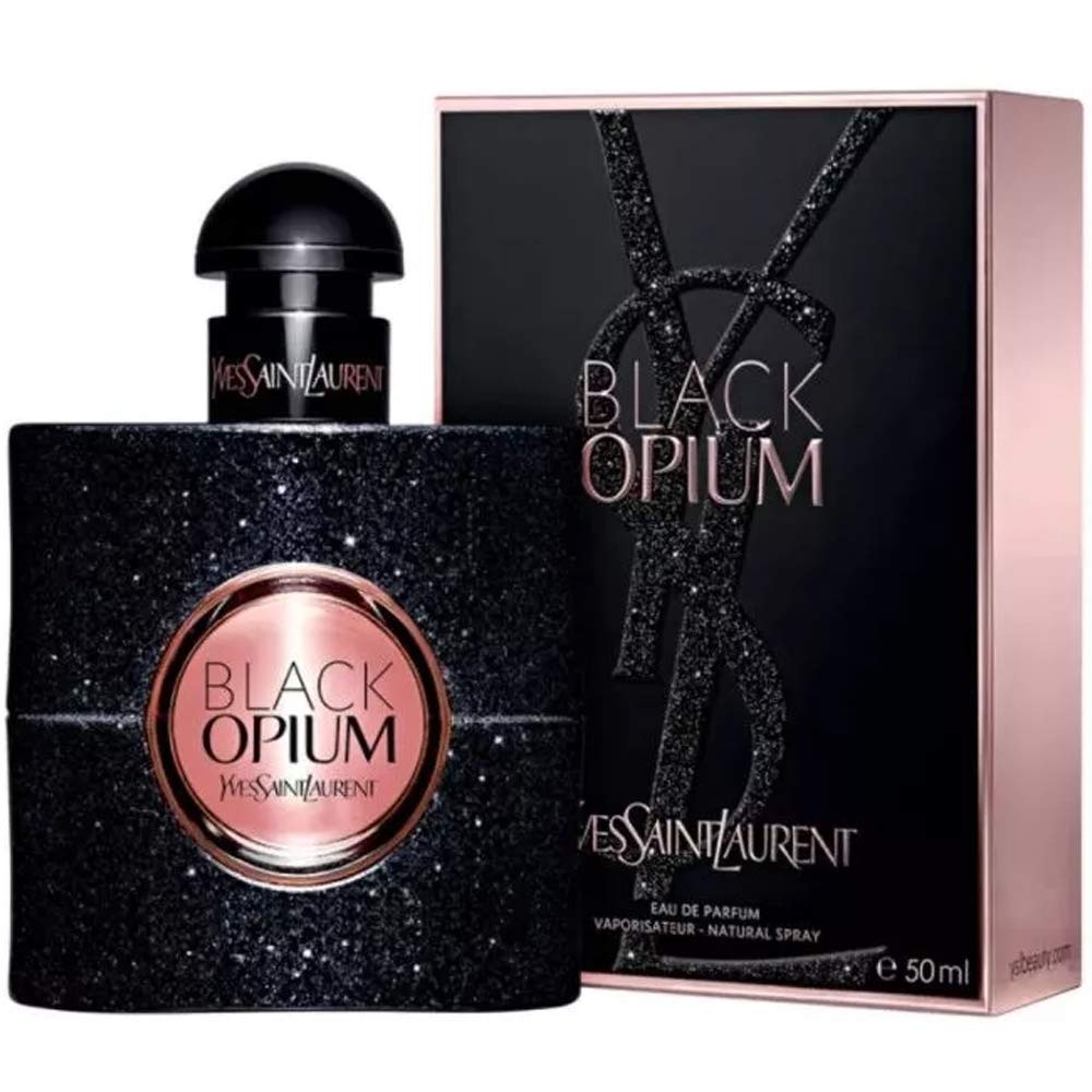 Yves Saint Laurent Black Opium ingredient visuals with coffee beans and vanilla for gourmand appeal