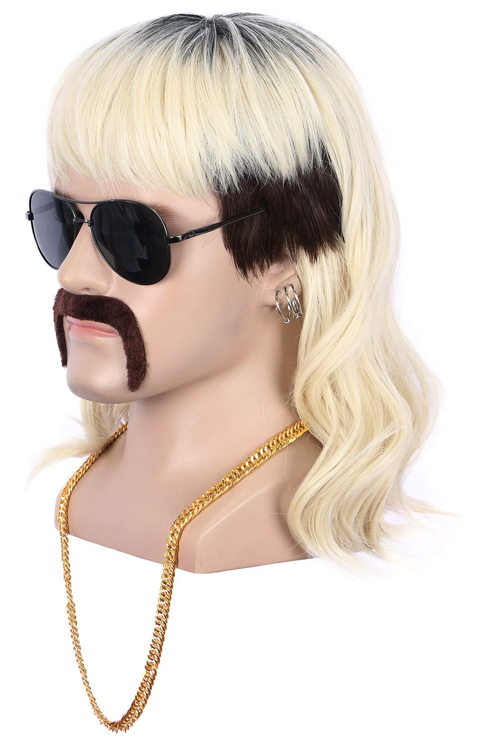 yuehong wig cap moustache earrings and necklace flatlay for ready-to-wear convenience