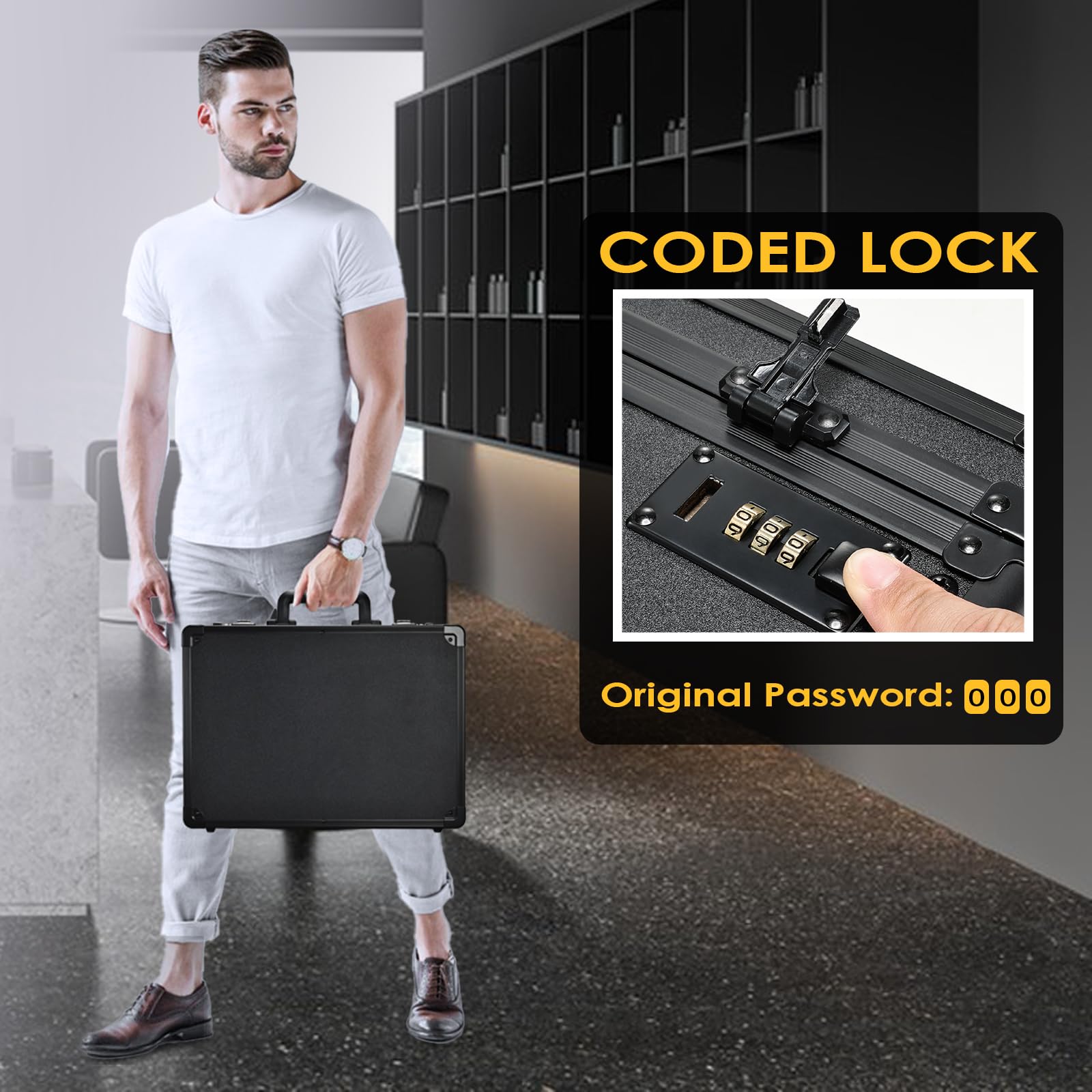 Yueieoun lock and handle detail demonstrating secure transport and comfortable grip