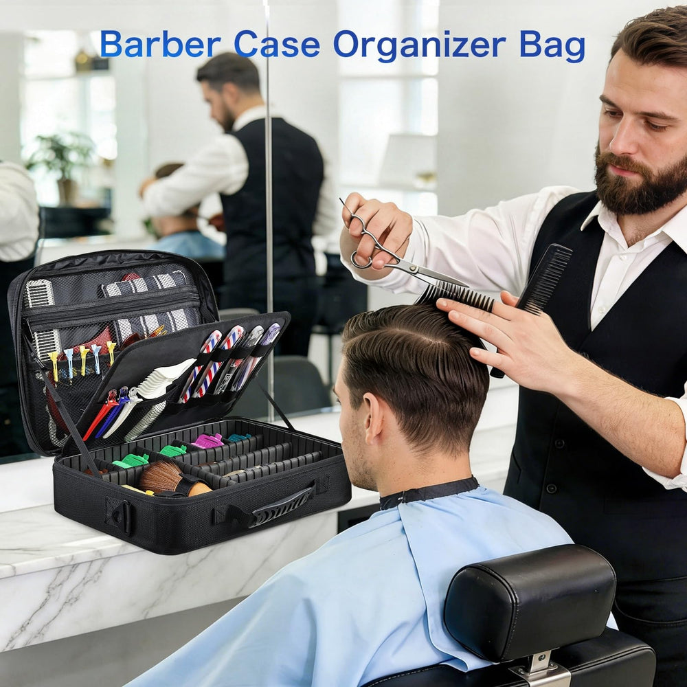 Yueieoun open interior displaying clippers, mesh pockets, and customizable dividers for neat storage
