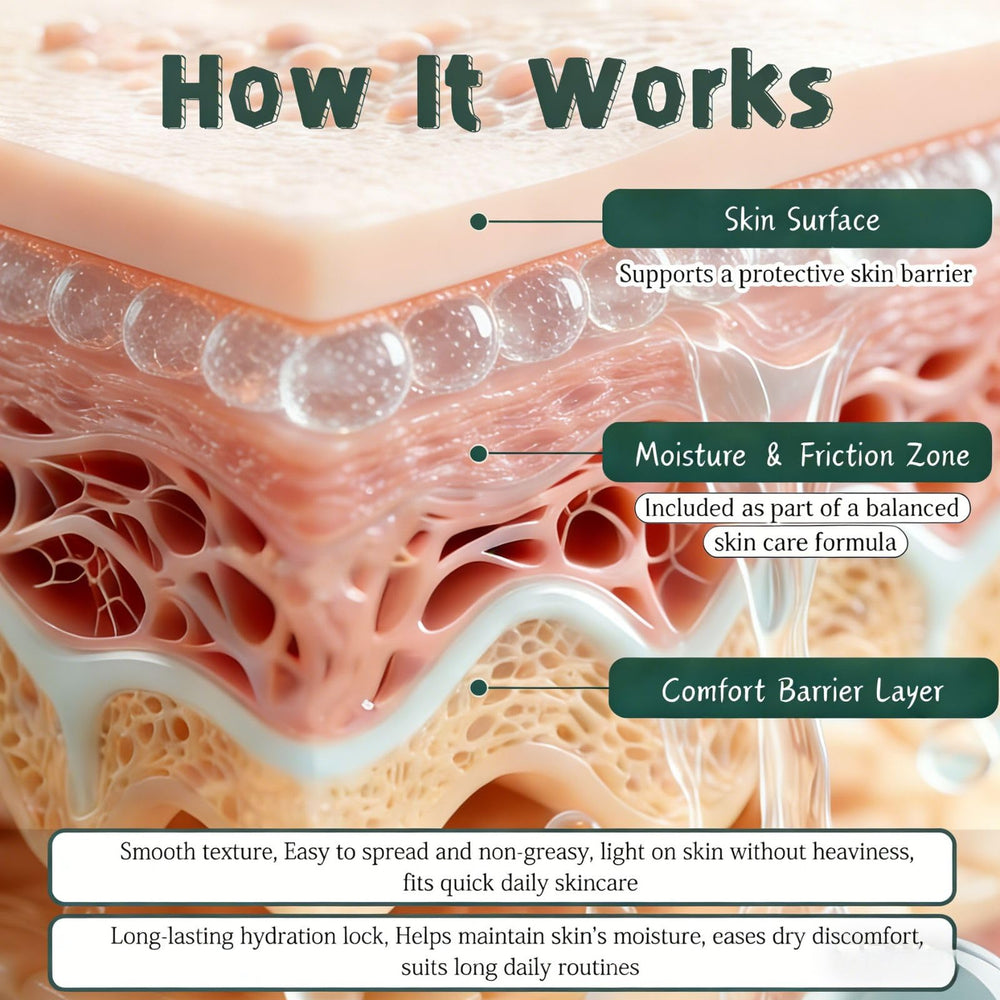 YUEOL applied to inner thigh illustrating moisture control and chafe support