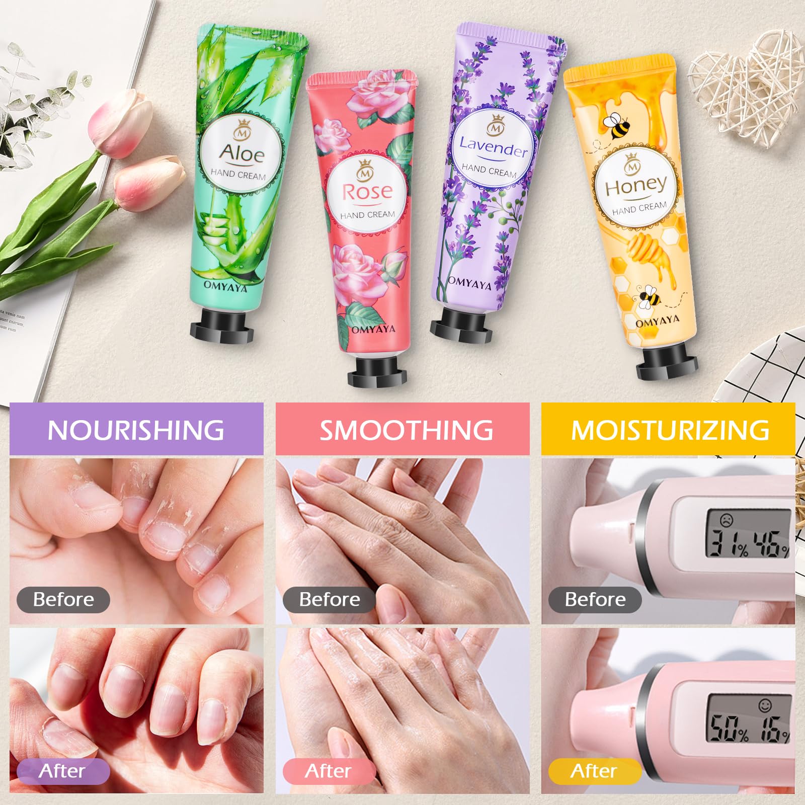 YUEONEWIN ingredient label close-up highlighting natural shea butter and aloe benefits