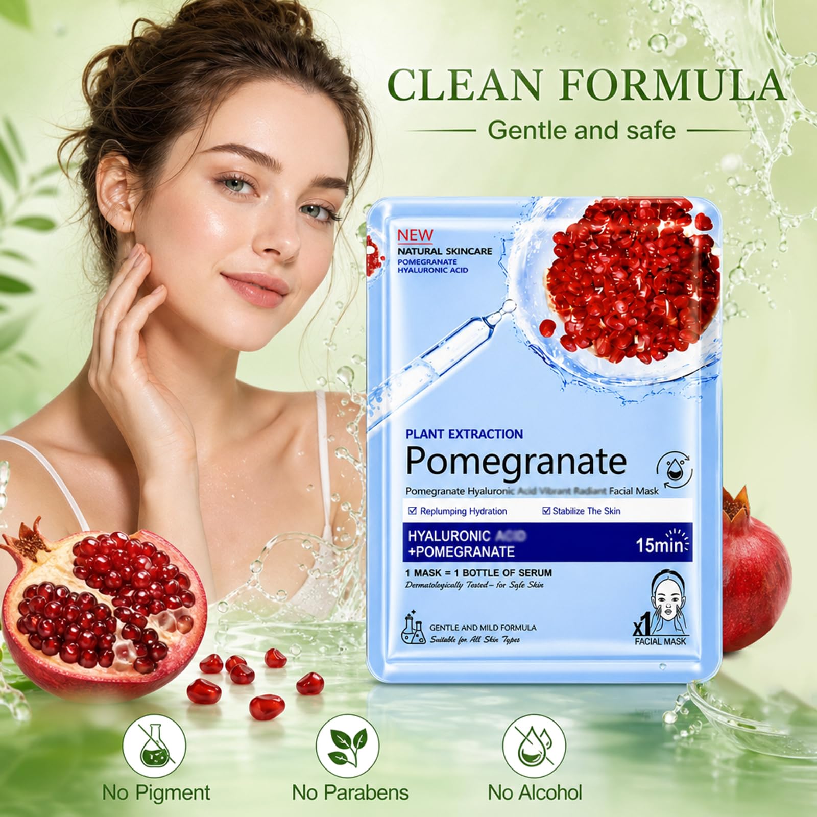 YUEONEWIN model applying mask demonstrating immediate hydration benefit