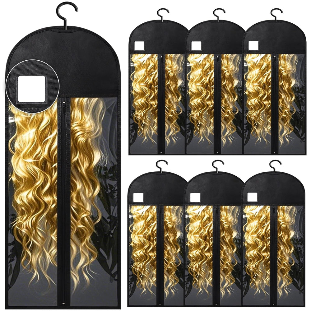 YUJIASH front view of hanging wig bags protecting styles neatly