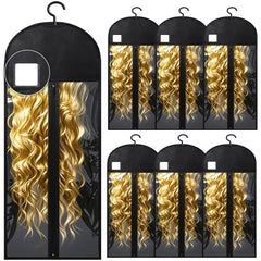 YUJIASH front view of hanging wig bags protecting styles neatly