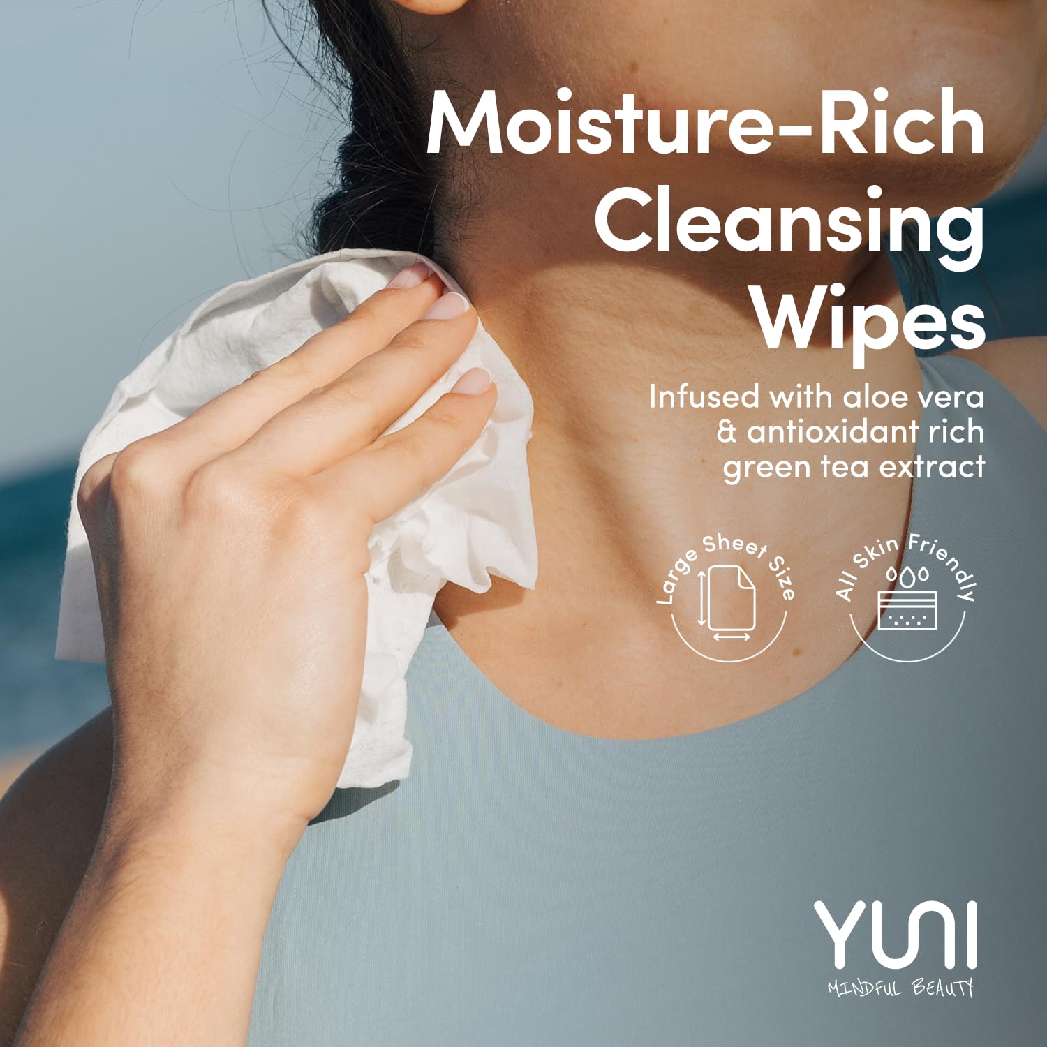 YUNI Beauty individually wrapped wipe opened for convenient single use