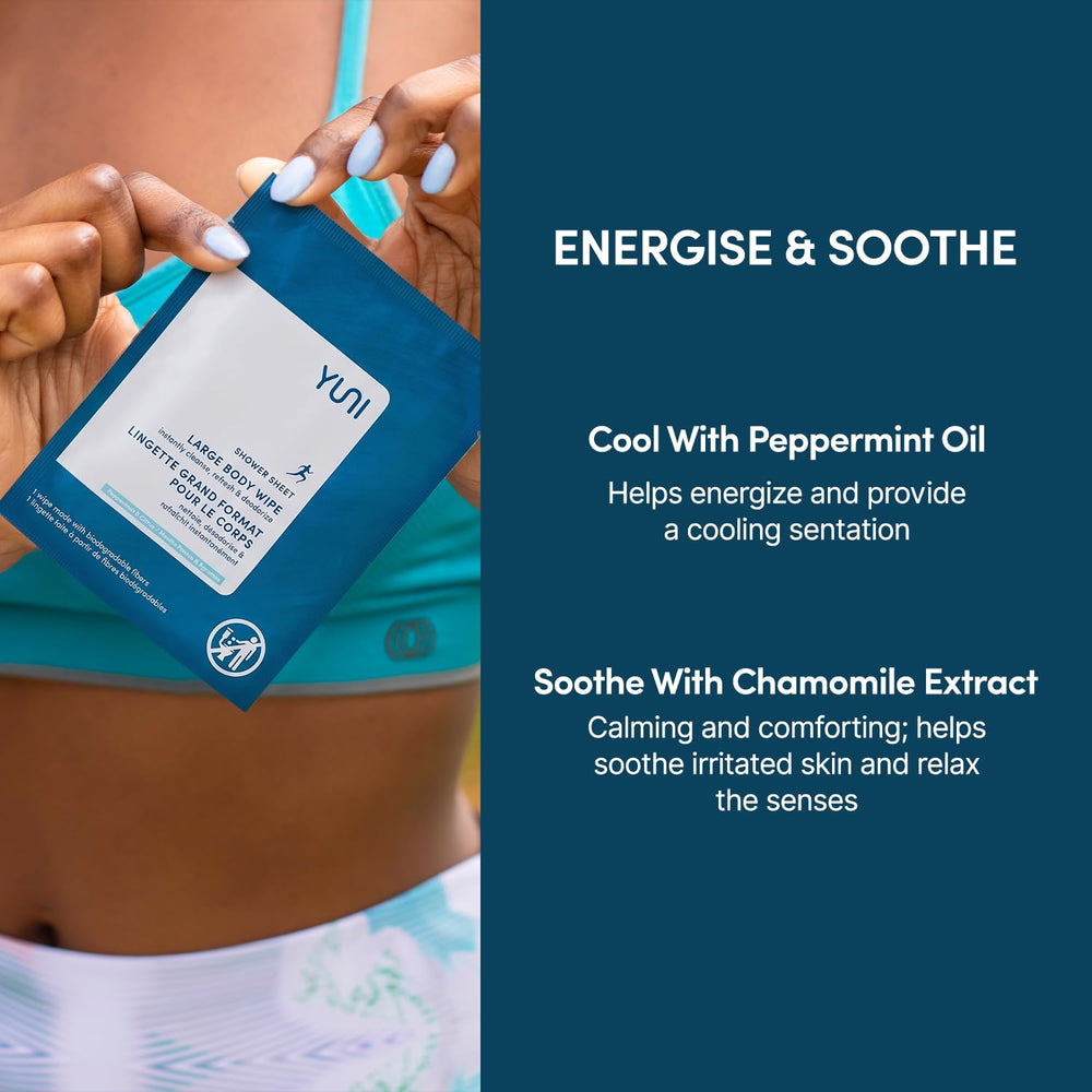 YUNI Beauty wipe in hand to show size and easy portability