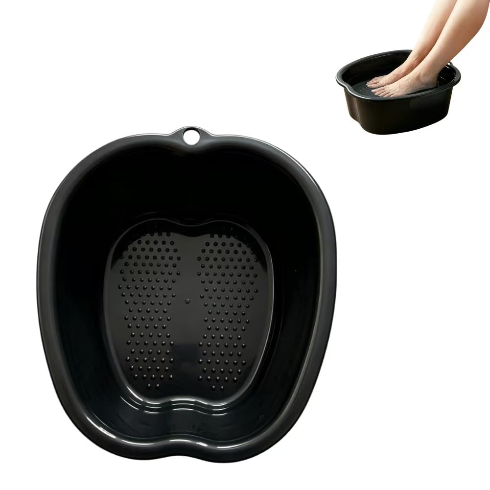Yuppieanrou front view of black foot soaking tub showing roomy basin and stability