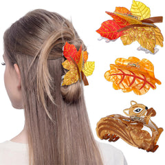 Yuxung squirrel and maple leaf clips front view showing seasonal design and secure hold
