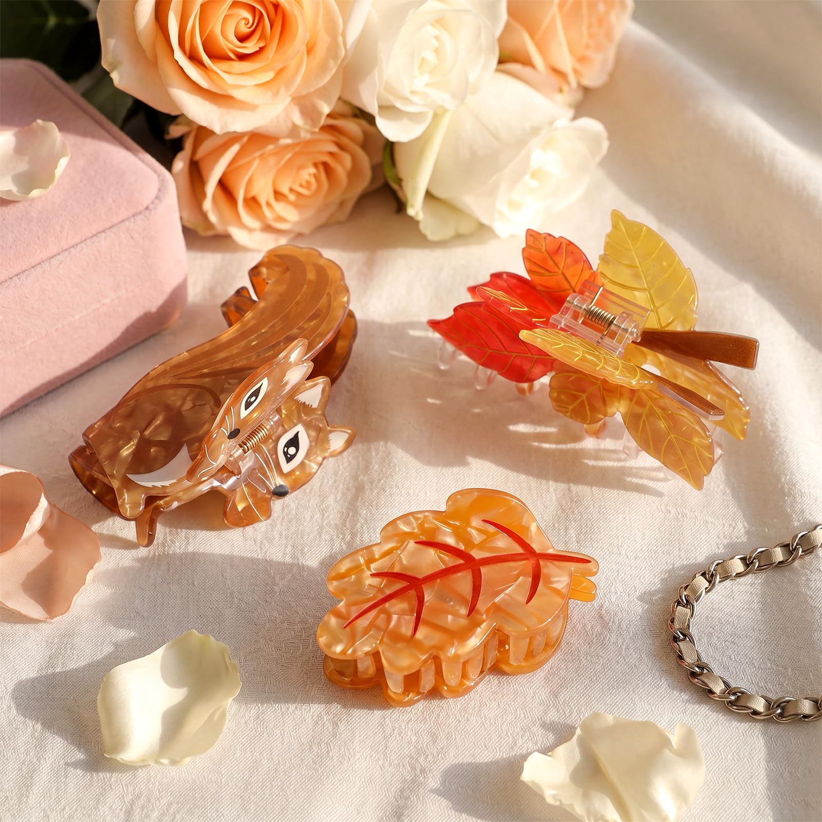 Yuxung hair clips styled with autumn outfit showcasing seasonal accessory benefit