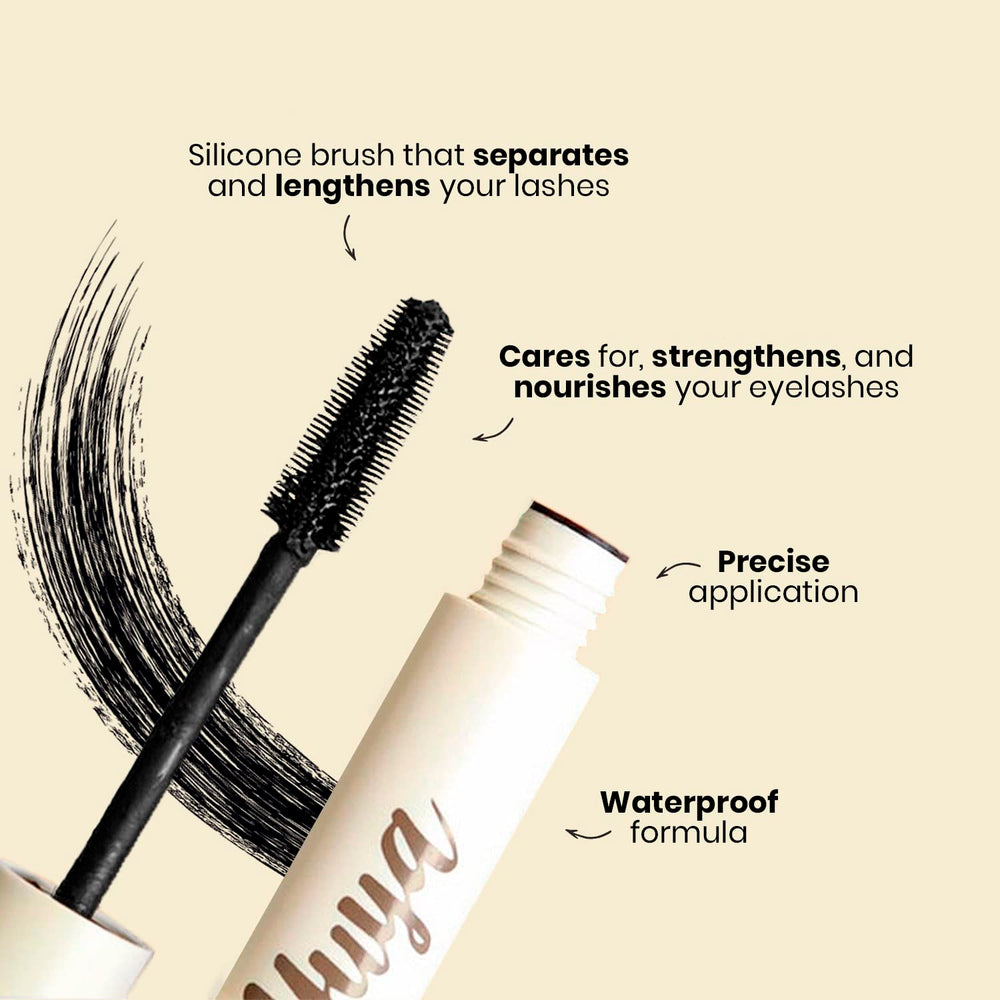 YuYa mascara application in hand showing small brush control benefit