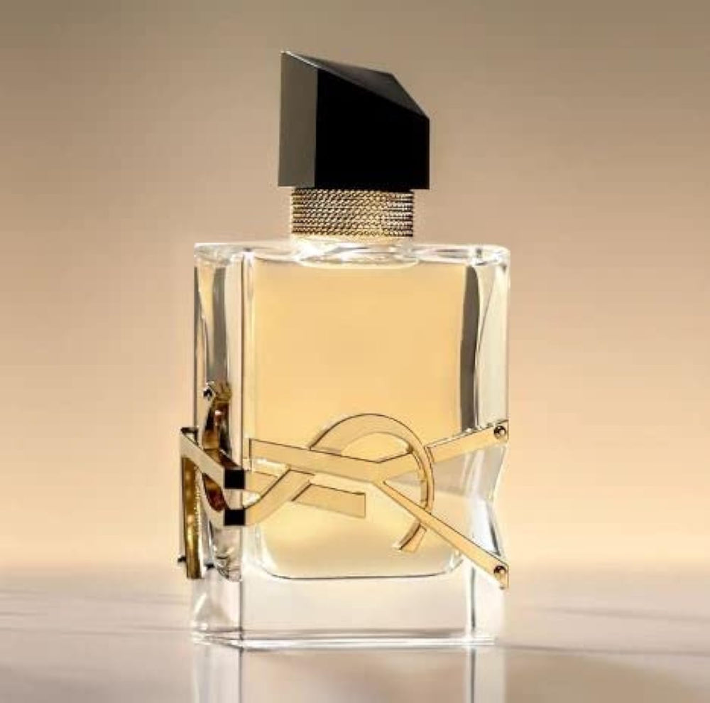 Yves Saint Laurent Libre label closeup showing brand name and clear product info