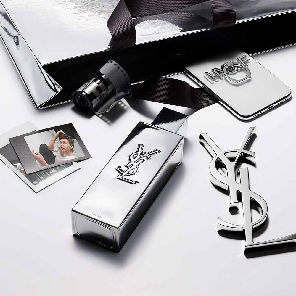 Yves Saint Laurent MYSLF L'ABSOLU ingredient visuals showing ginger bergamot and patchouli notes