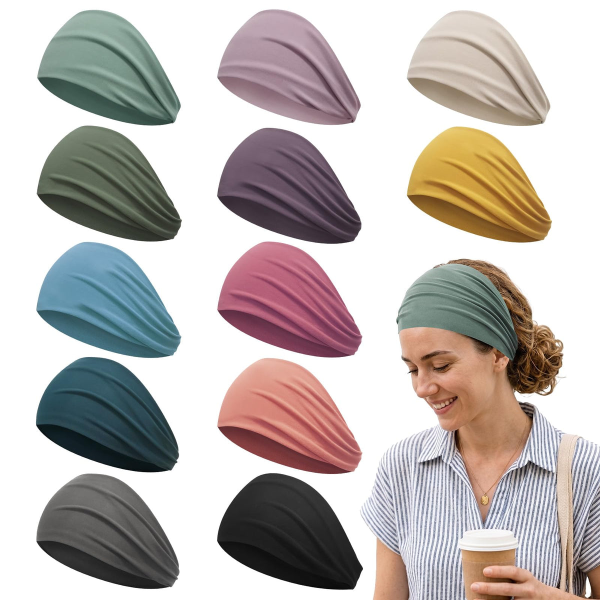 Z-CHARMMY front view of 12-pack headbands showing color variety and convenience