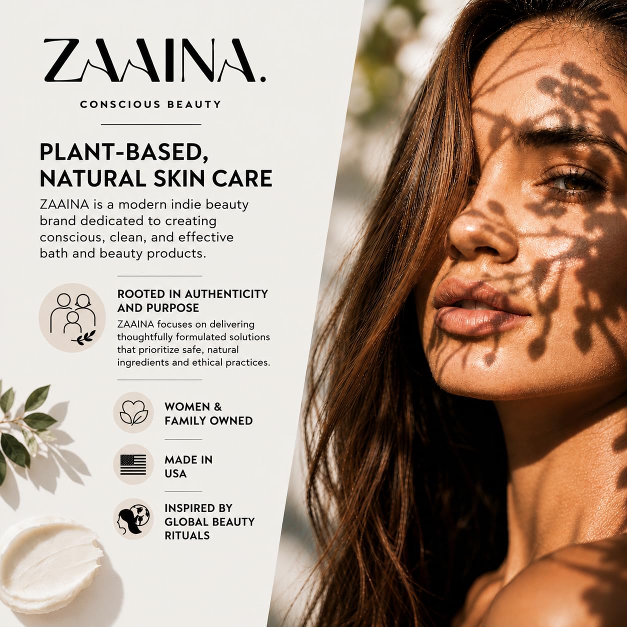 ZAAINA model with dewy skin illustrating luminous, natural glow benefit