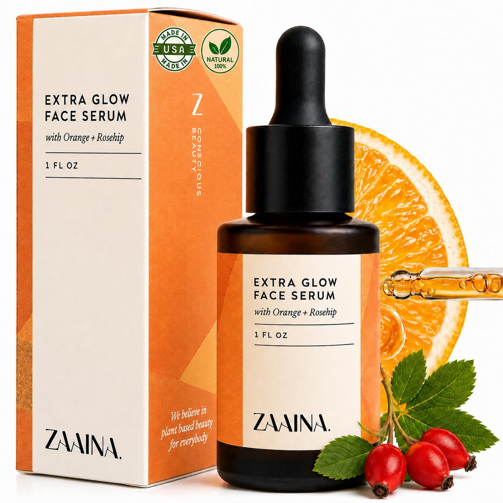 ZAAINA front bottle view showing clean packaging and glow benefits