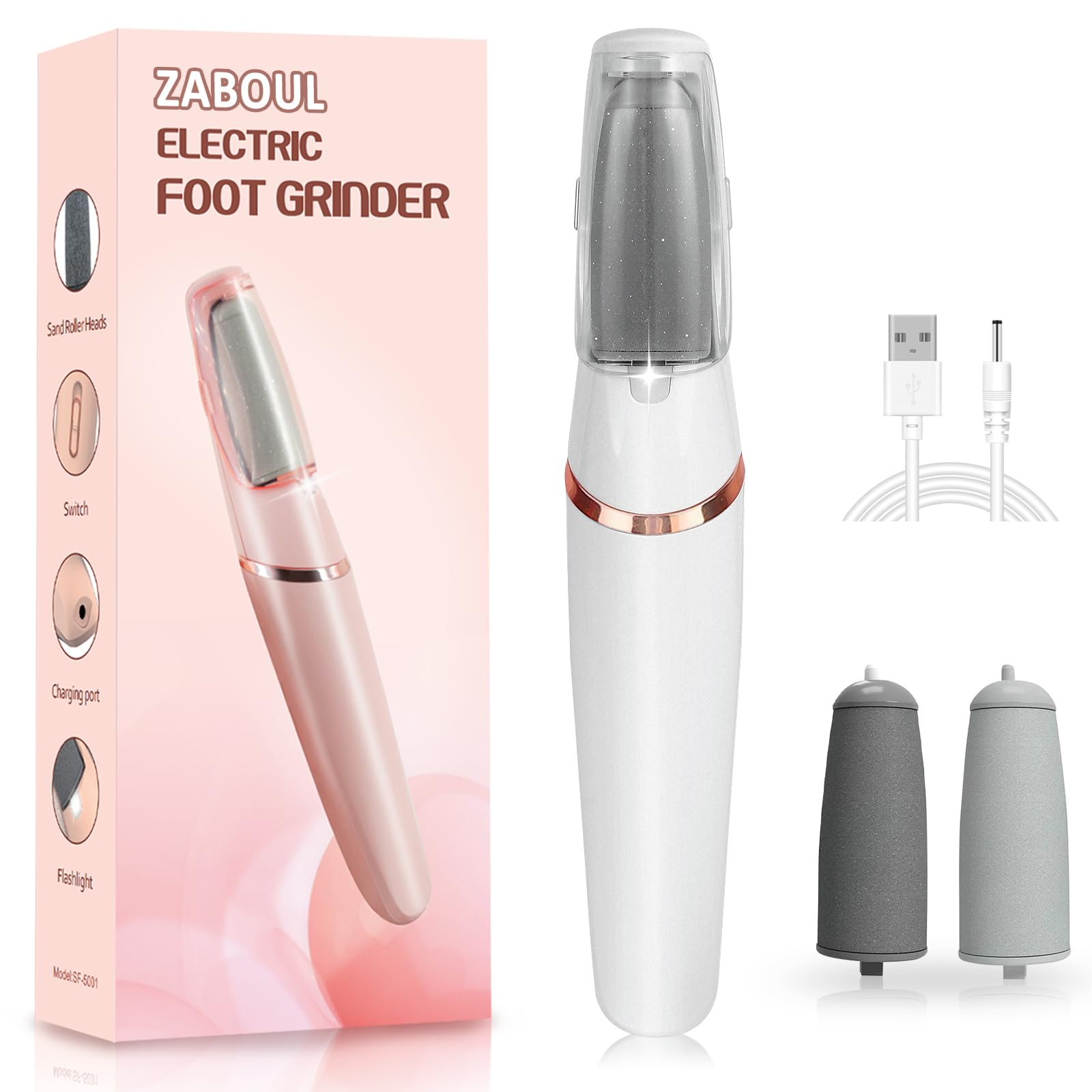 ZABOUL front view of electric foot filer showing compact design and easy grip