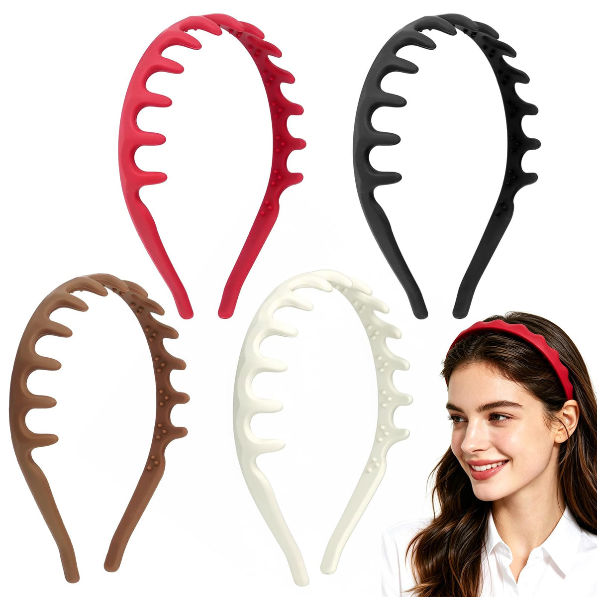 zaqeeuau front view of four silicone U-shaped headbands showing sleek style and comfort