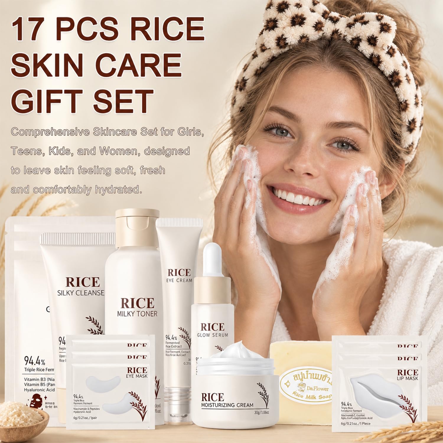 ZARICS rice cleanser bottle closeup highlighting gentle cleansing benefit