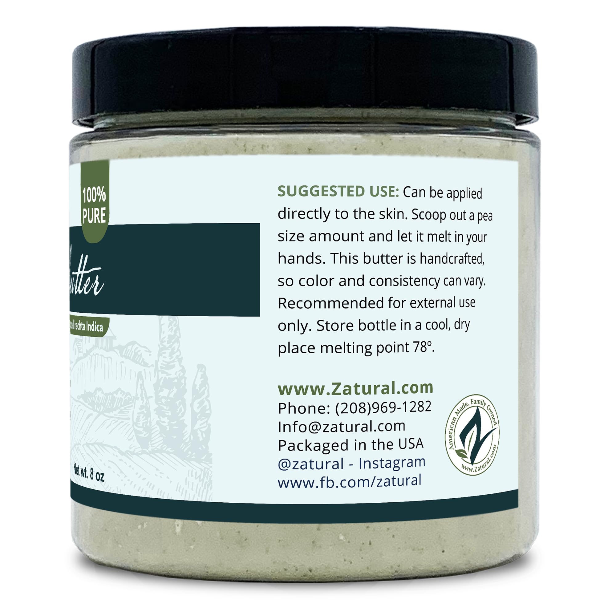 Zatural ingredients spread with neem, coconut and marula displayed