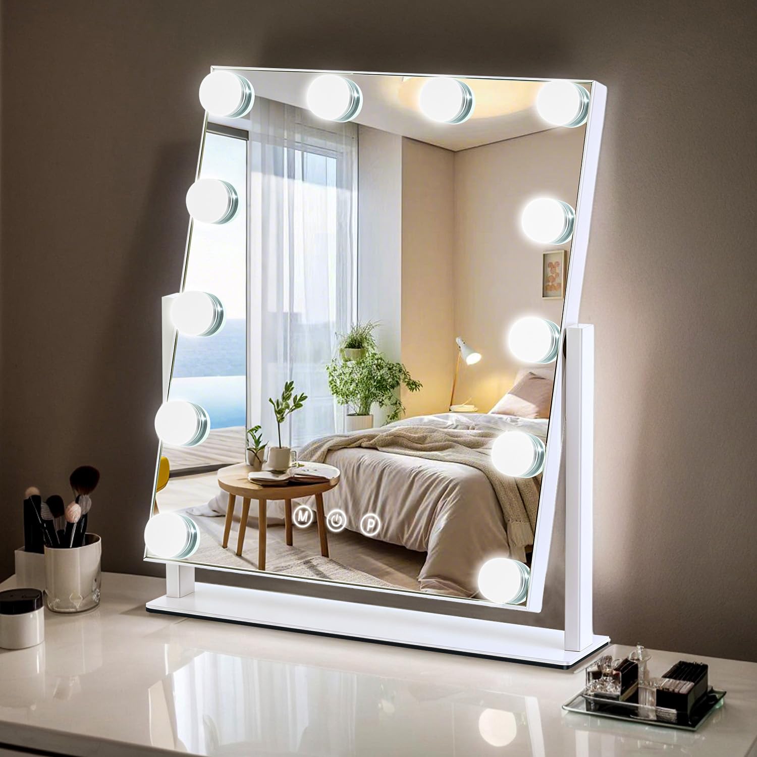 ZBOCAI front view of mirror showing full 13x11 reflective surface and bulbs for clearer application