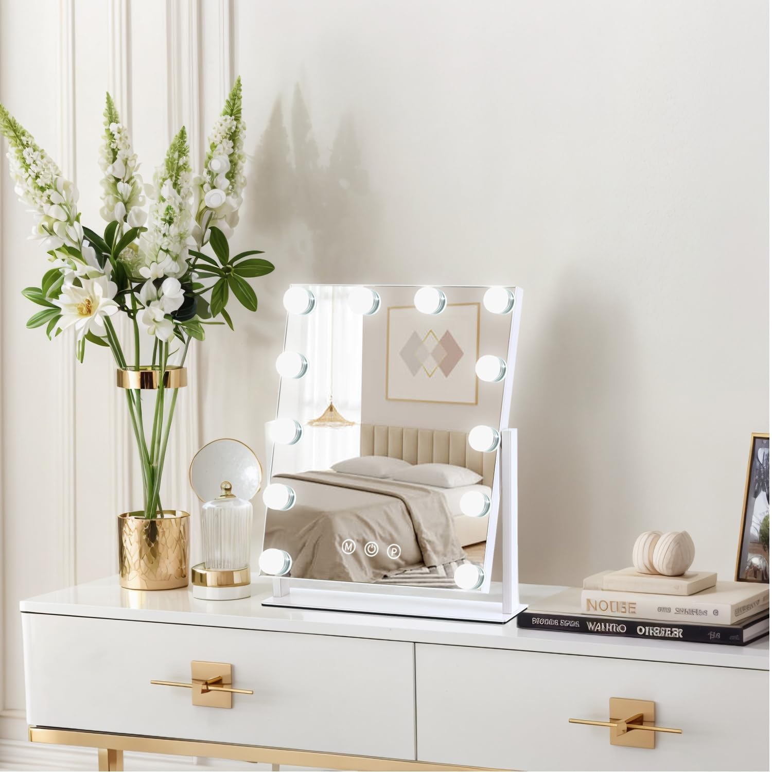 ZBOCAI mirror next to a notebook to show scale and compact footprint for small spaces