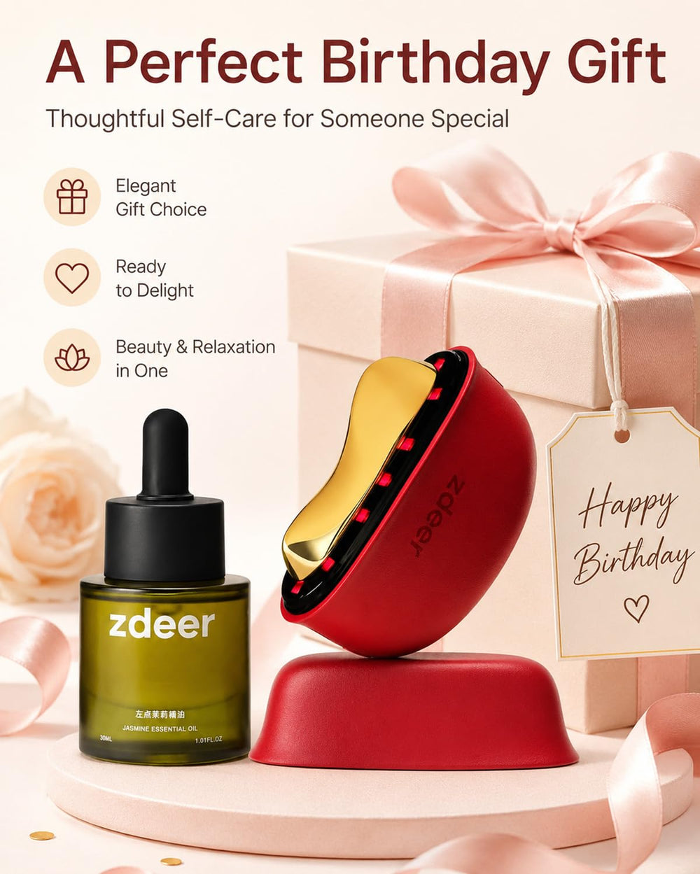 ZDEER in use along jawline promoting tension release and improved product spread