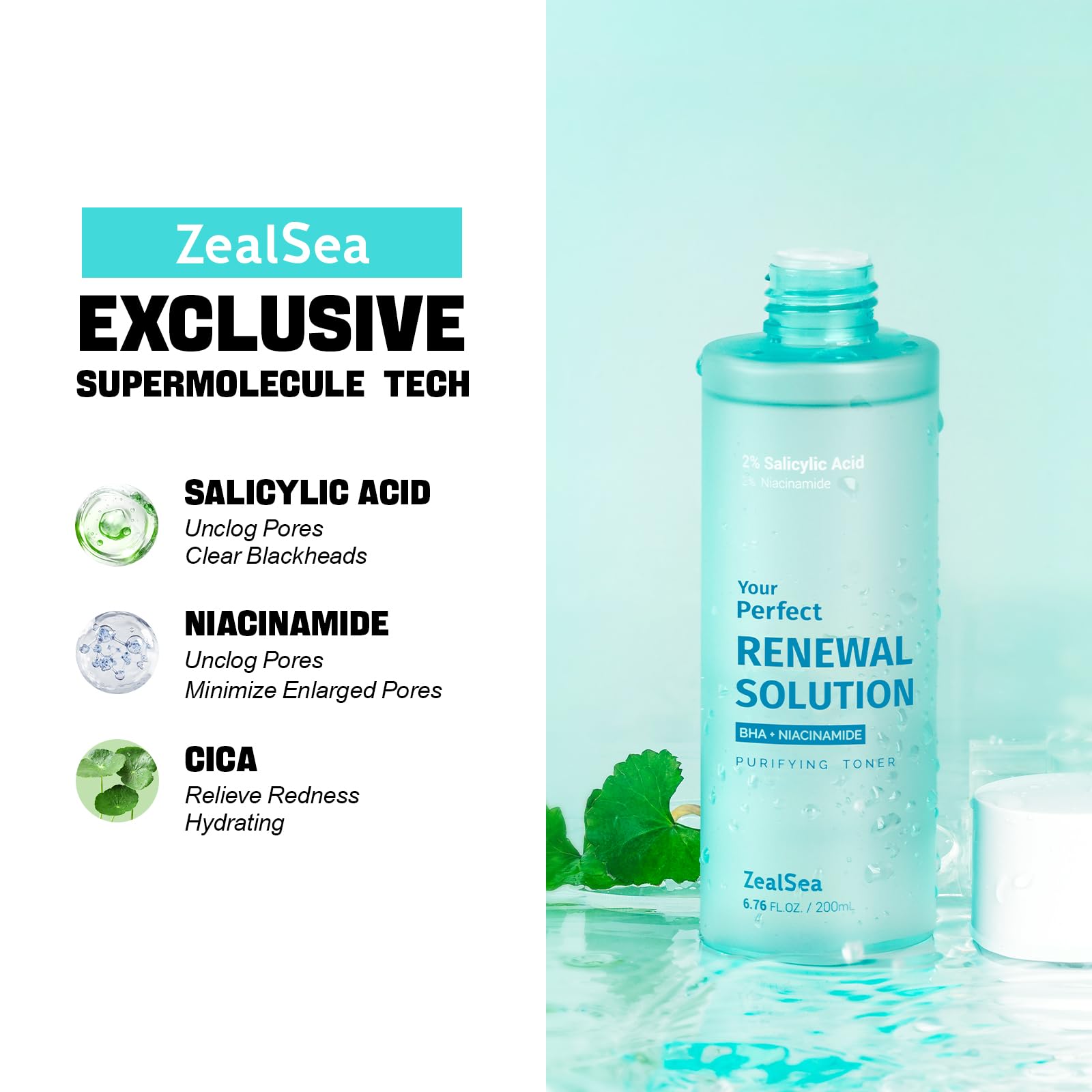 ZealSea toner bottle staged with other skincare for balanced routine