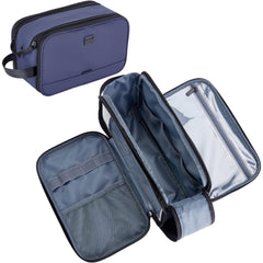 ZEEMO front view showing full-open dopp kit and compact design benefit