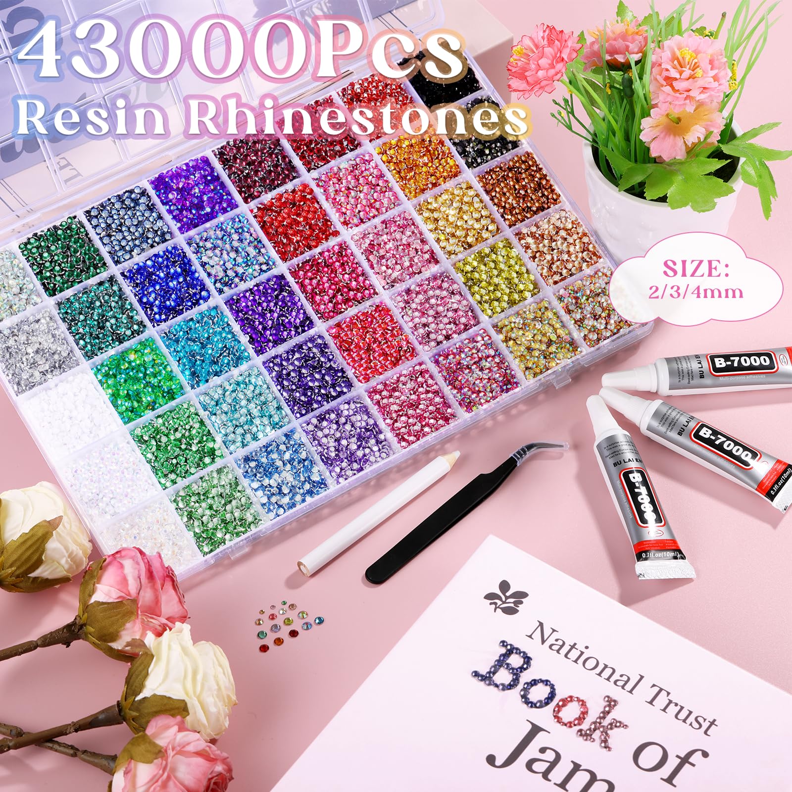 Zefy rhinestone color selection displaying 40 vibrant shades for custom designs