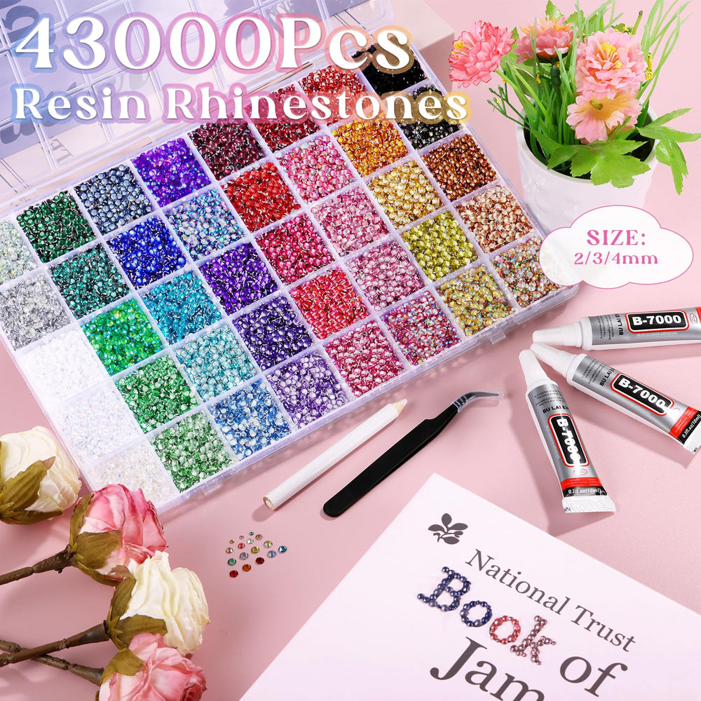 Zefy rhinestone color selection displaying 40 vibrant shades for custom designs