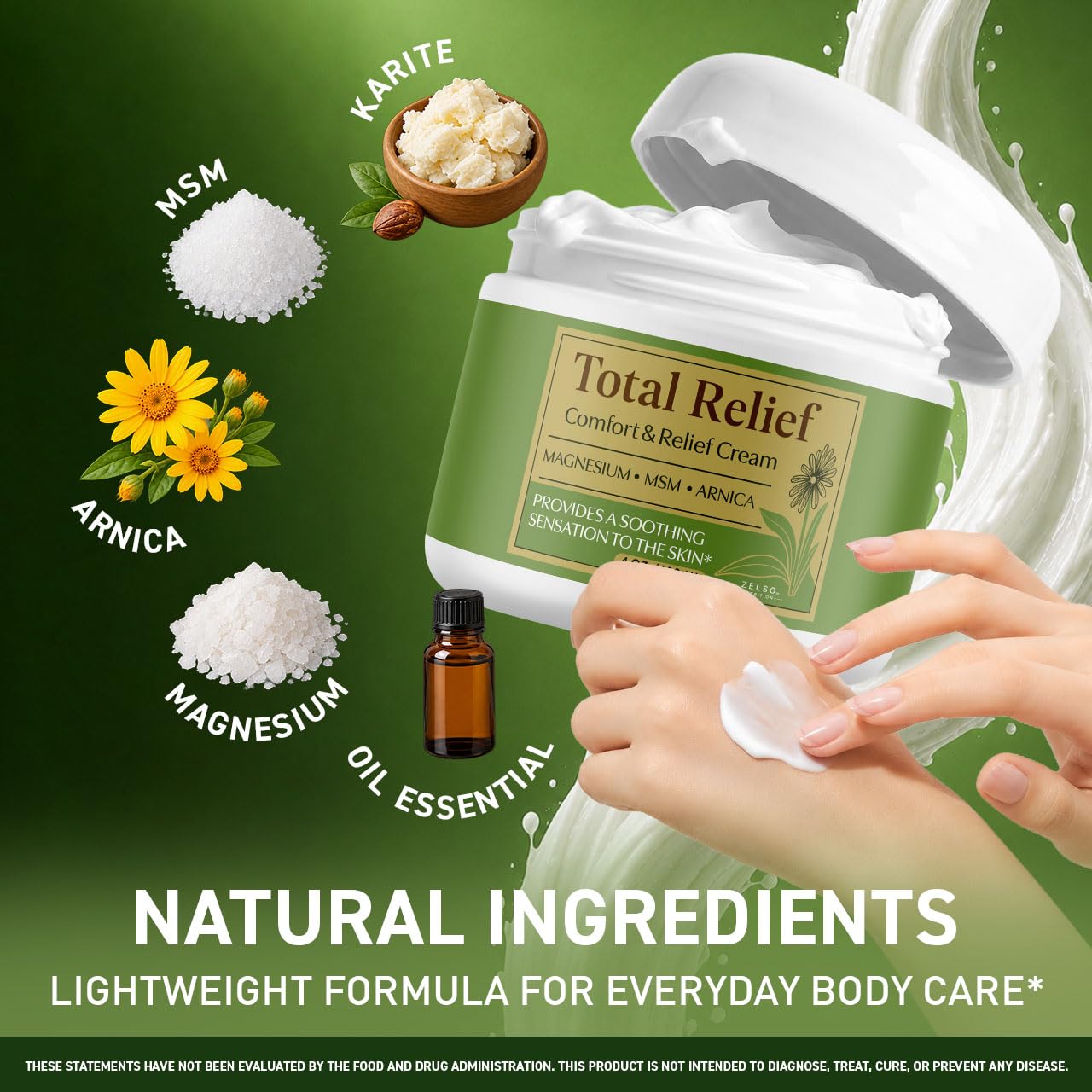 ZELSO cream being massaged into forearm demonstrating targeted topical comfort