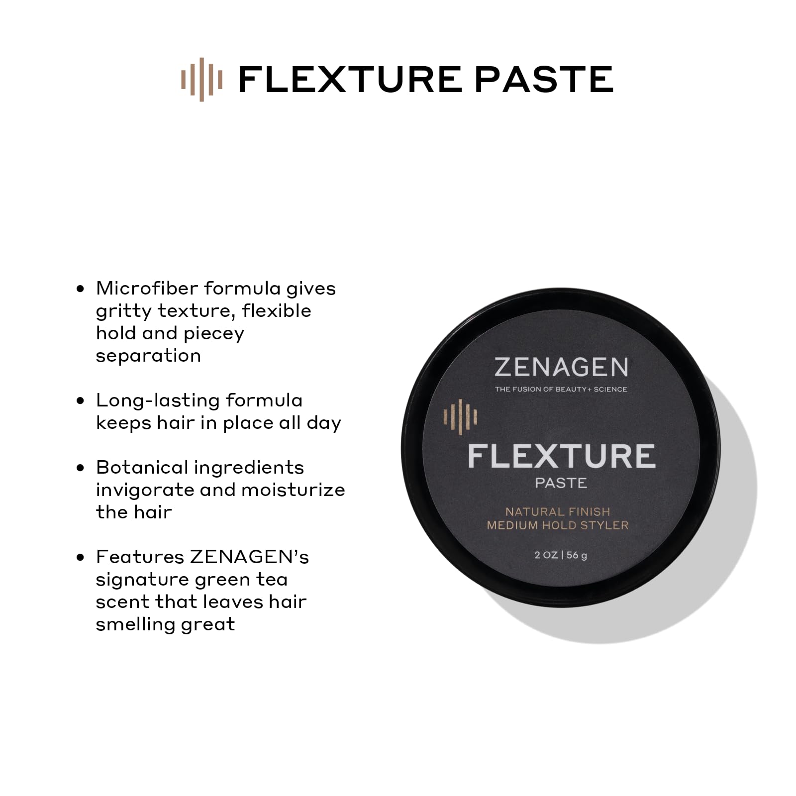 Zenagen Flexture Paste close-up texture on fingertip demonstrating matte microfibers for natural hold