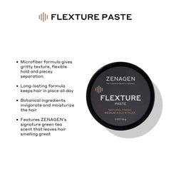 Zenagen Flexture Paste close-up texture on fingertip demonstrating matte microfibers for natural hold