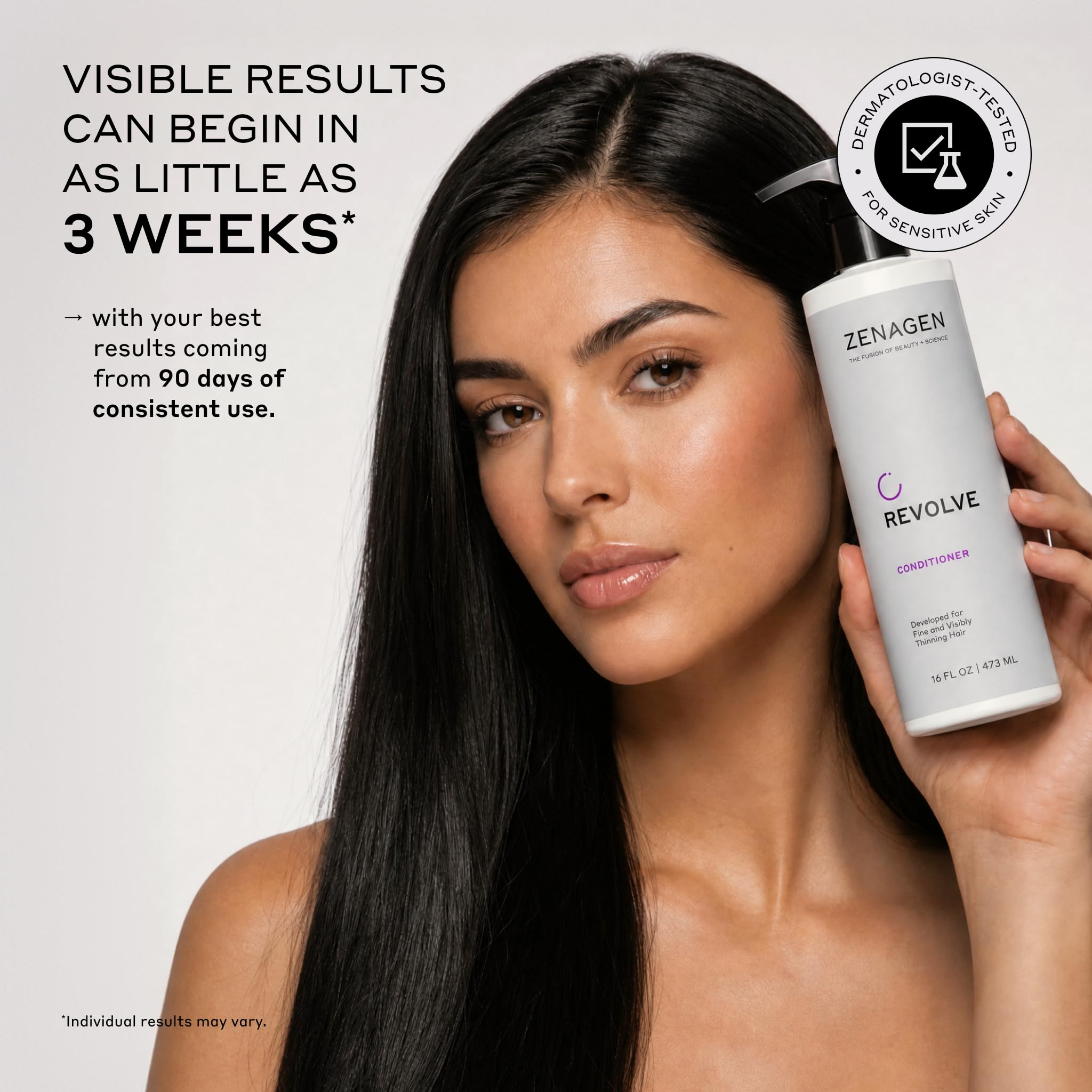 Zenagen Revolve bottle in hand to show 16 fl oz scale for travel and value
