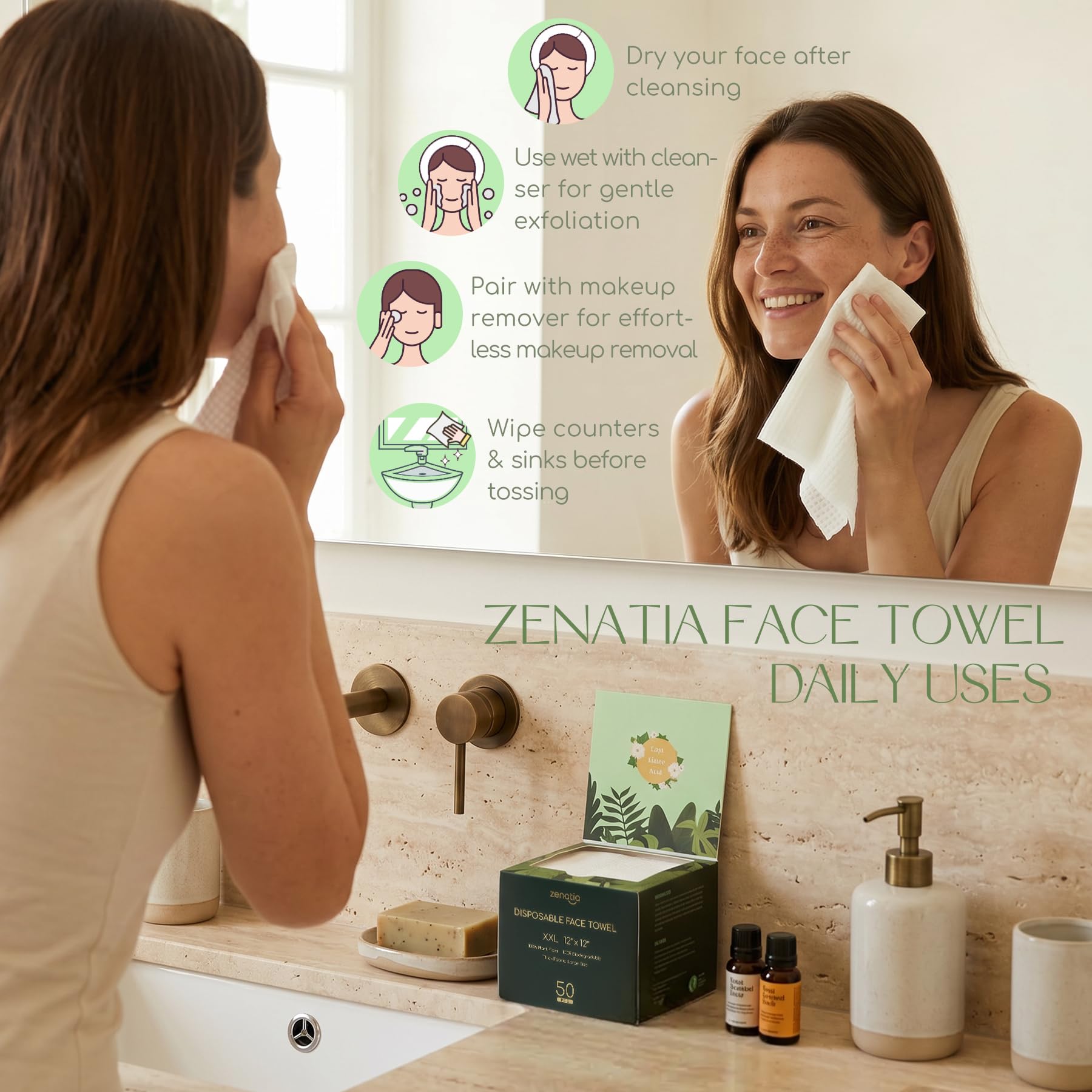 ZENATIA wet towel removing makeup showing effective cleanup