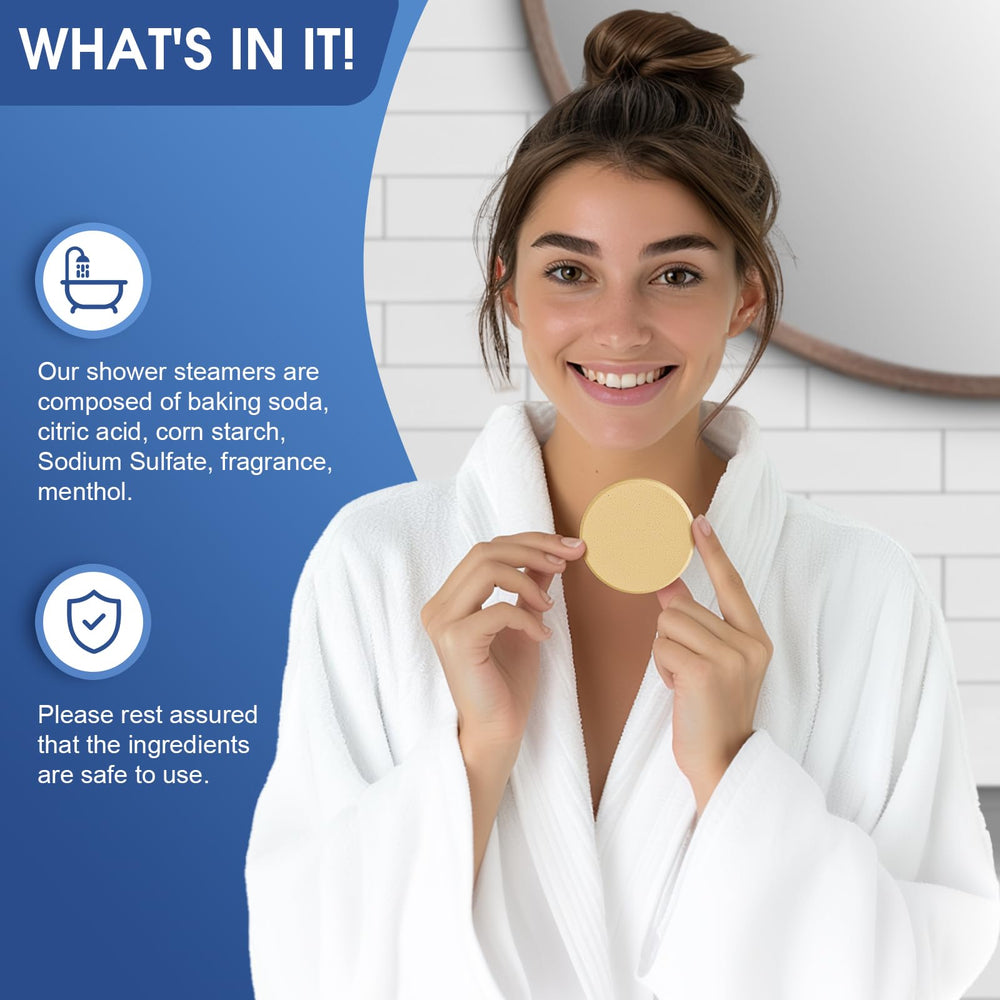 ZenBombs steamer placed on shower floor releasing steam for aromatic shower benefit