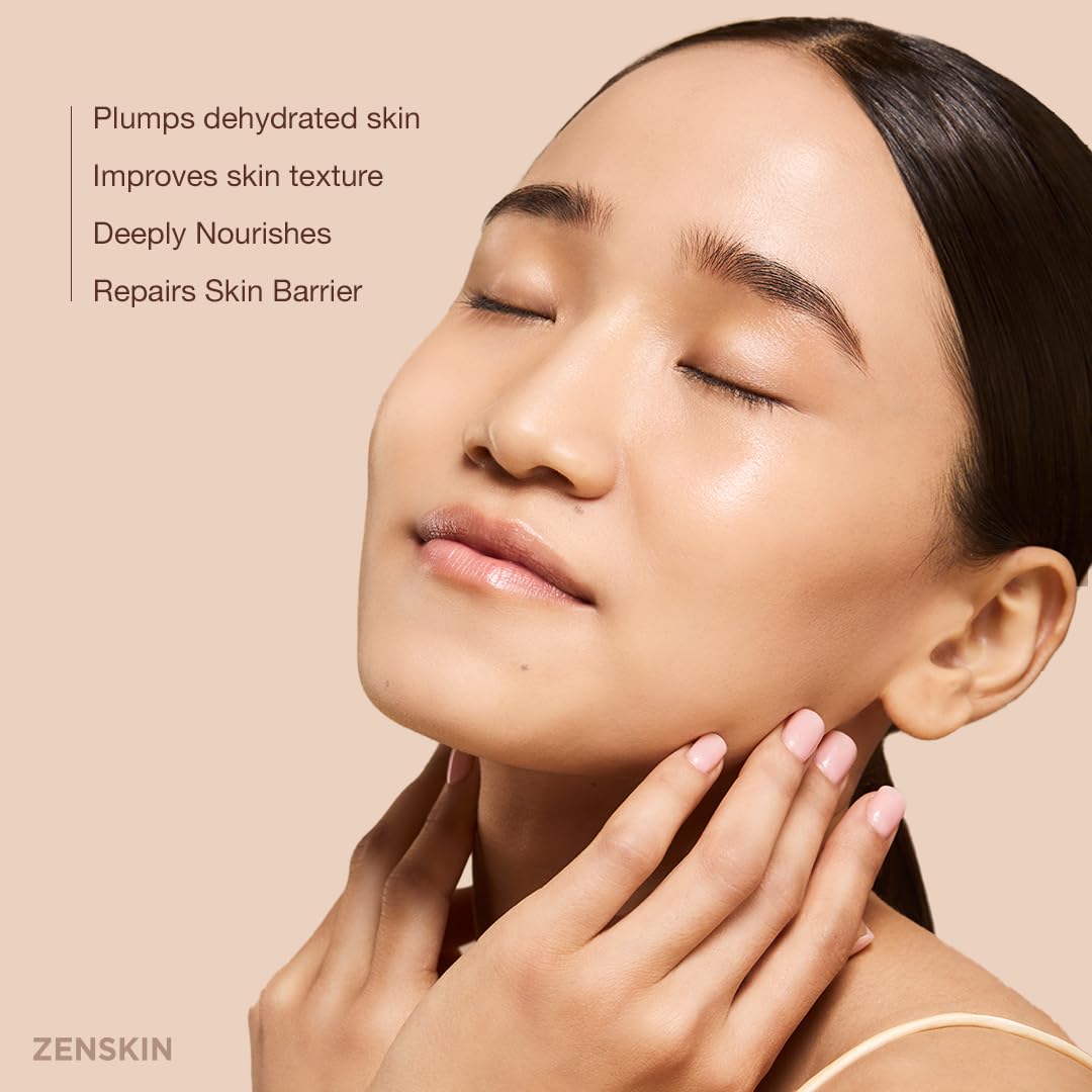 Zenskin open cream texture close-up highlighting silky, hydrating feel