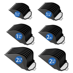 Zerika front view of six clipper guards showing included sizes for quick reference