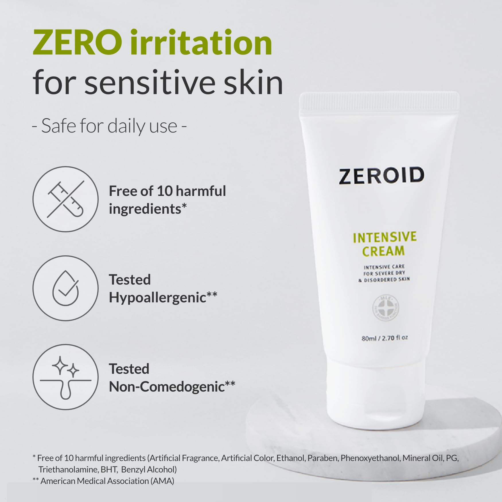 ZEROID ingredient label detail showing MLE and Ceramide-9S, reassures targeted repair
