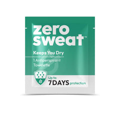 ZeroSweat wipe in hand applying to underarm showing quick application benefit