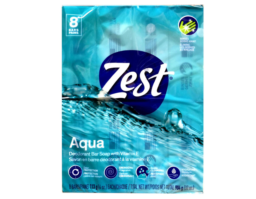 Close-up of a single Zest Aqua Pure bar revealing smooth texture and moisture